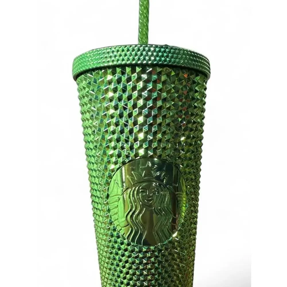 Starbucks Metallic Green Studded Tumbler 24oz Venti Read Lid Crack
